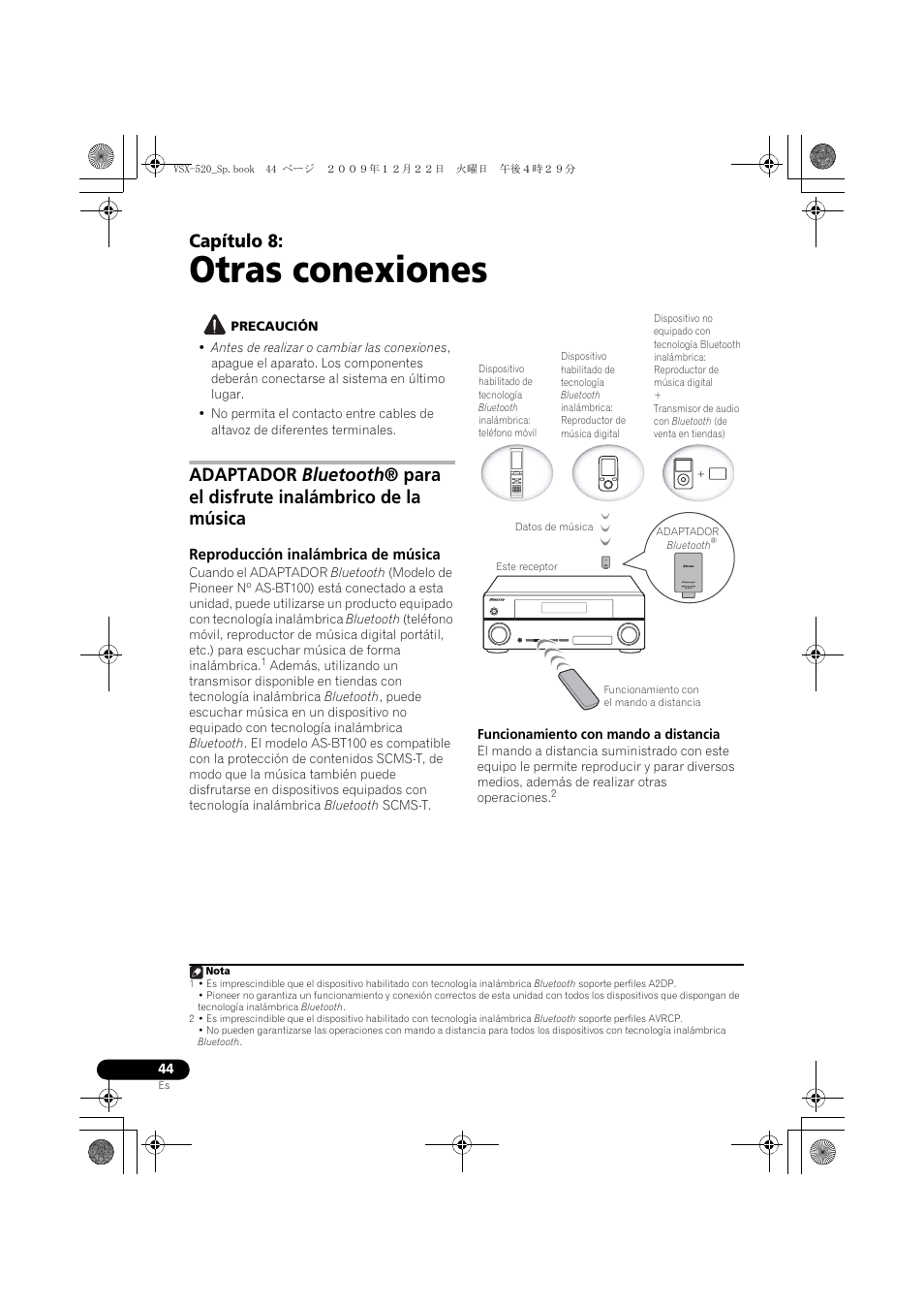 08 otras conexiones, Reproducción inalámbrica de música, Otras conexiones | Capítulo 8 | Pioneer VSX-520 User Manual | Page 148 / 160