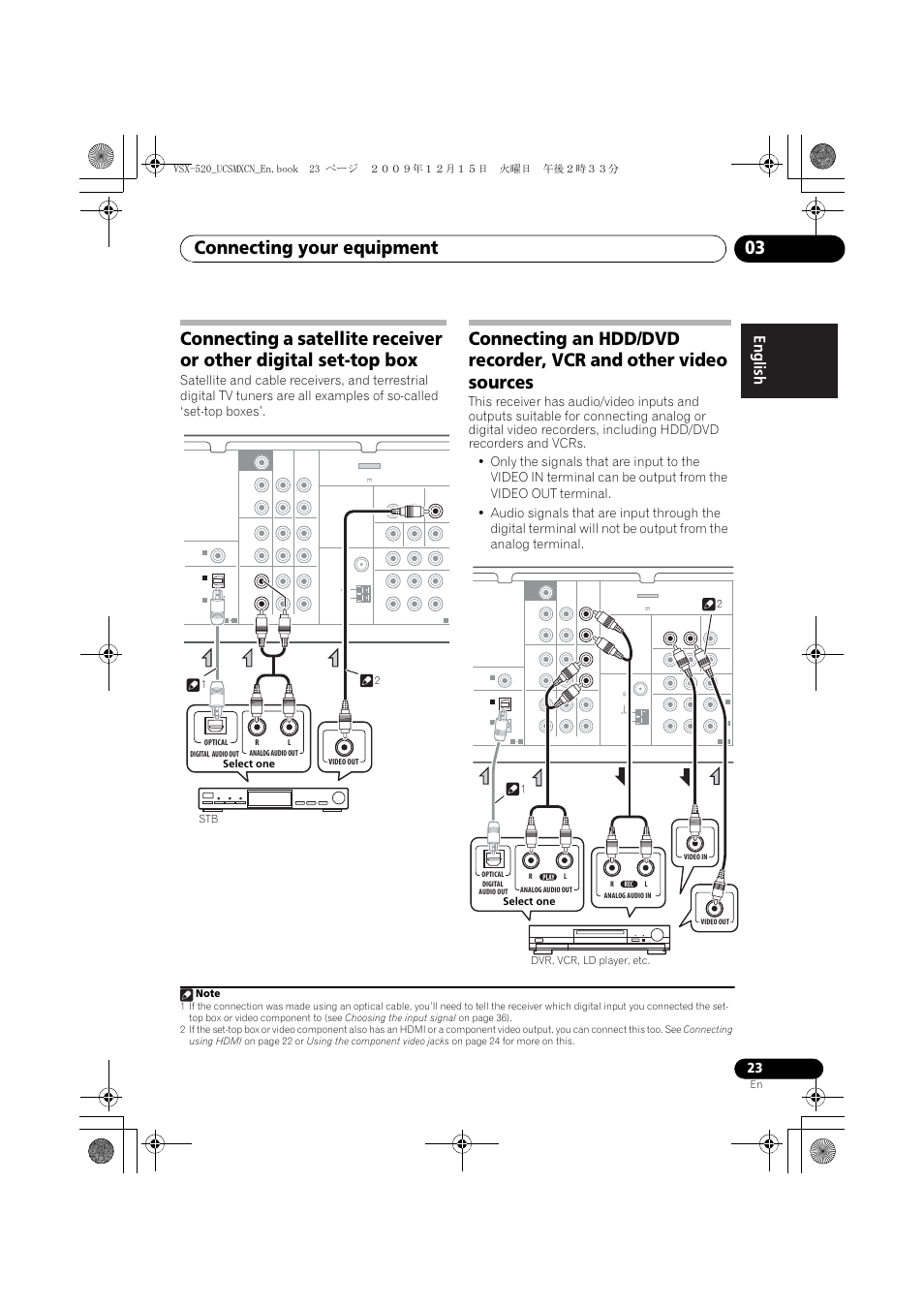 Connecting your equipment 03, Select one stb 1 2 | Pioneer VSX-520 User Manual | Page 23 / 160