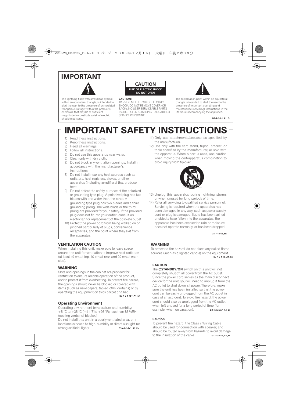 Important, Caution | Pioneer VSX-520 User Manual | Page 3 / 160