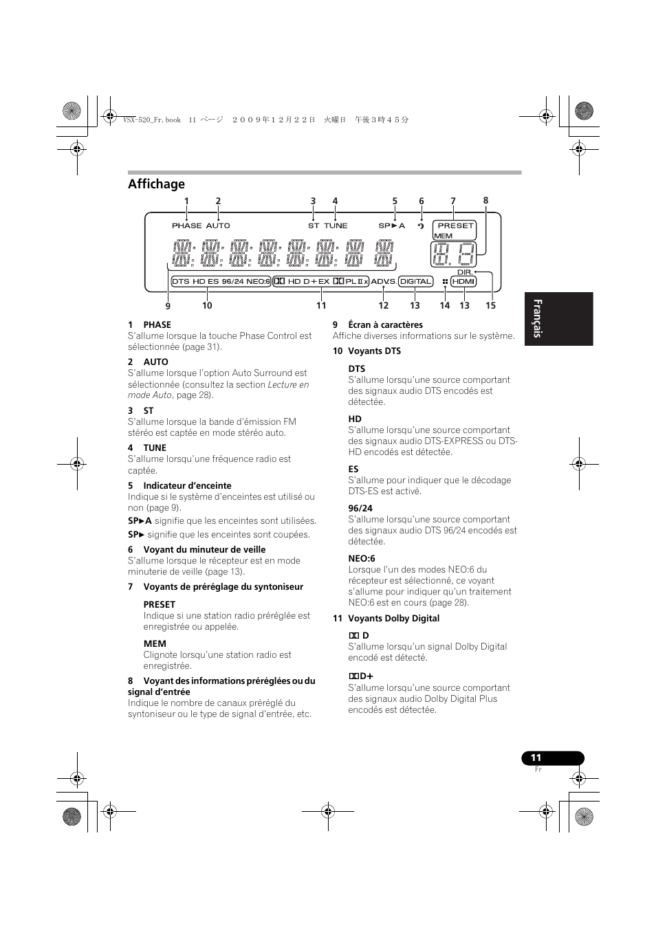 Affichage | Pioneer VSX-520 User Manual | Page 63 / 160