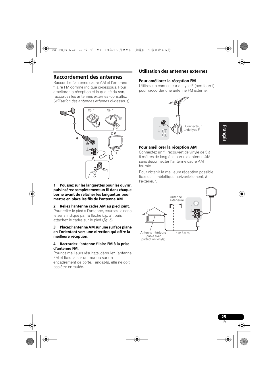 Raccordement des antennes, Utilisation des antennes externes, English français español | Pour améliorer la réception fm, Pour améliorer la réception am | Pioneer VSX-520 User Manual | Page 77 / 160