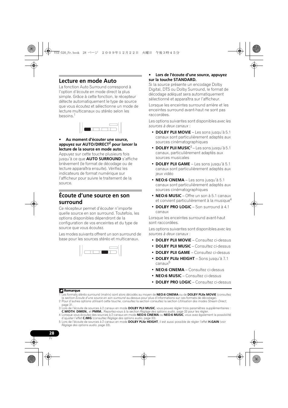 Lecture en mode auto, Écoute d’une source en son surround | Pioneer VSX-520 User Manual | Page 80 / 160