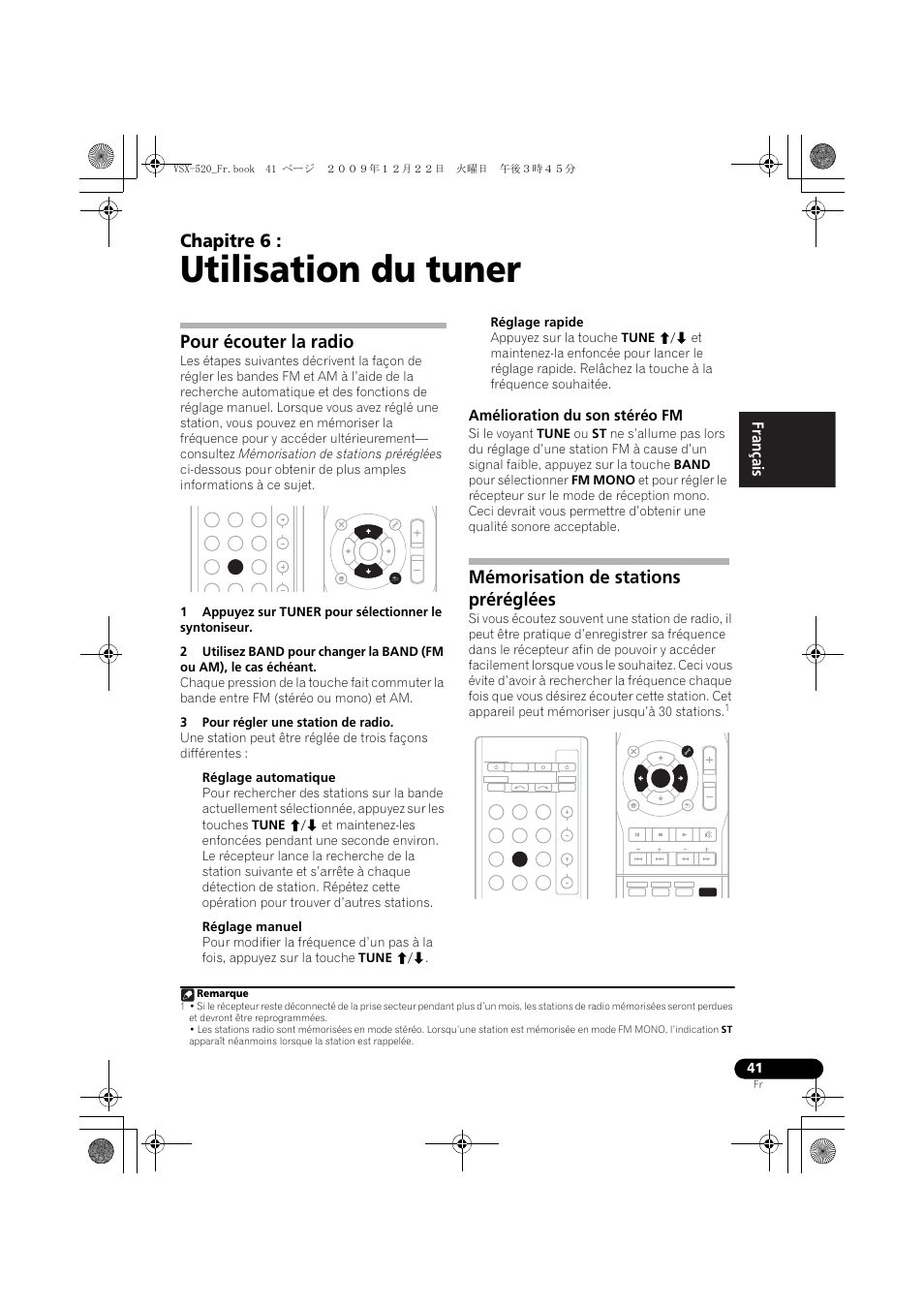 06 utilisation du tuner, Pour écouter la radio, Amélioration du son stéréo fm | Mémorisation de stations préréglées, Utilisation du tuner, Chapitre 6, English français español | Pioneer VSX-520 User Manual | Page 93 / 160