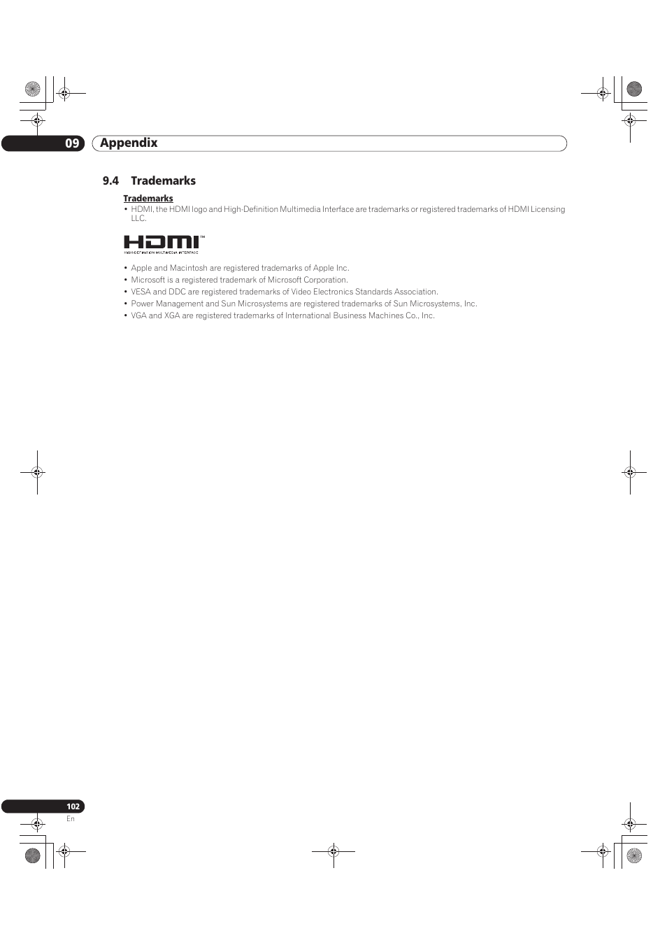 4 trademarks, 09 appendix | Pioneer KURO PRO-141FD User Manual | Page 102 / 106