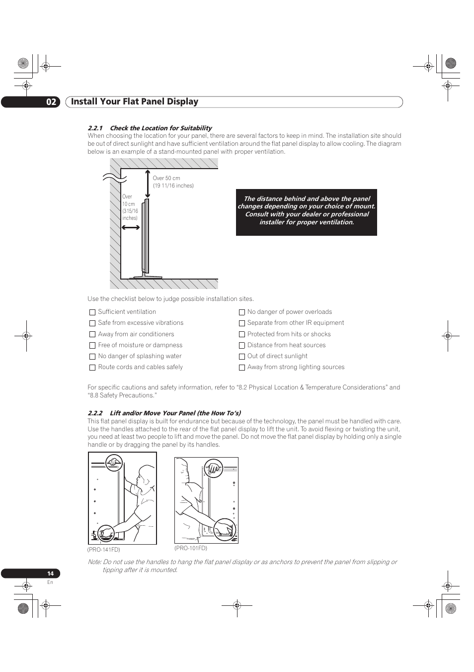 02 install your flat panel display | Pioneer KURO PRO-141FD User Manual | Page 14 / 106