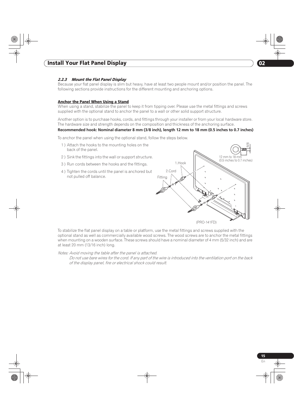 3 mount the flat panel display, 02 install your flat panel display | Pioneer KURO PRO-141FD User Manual | Page 15 / 106