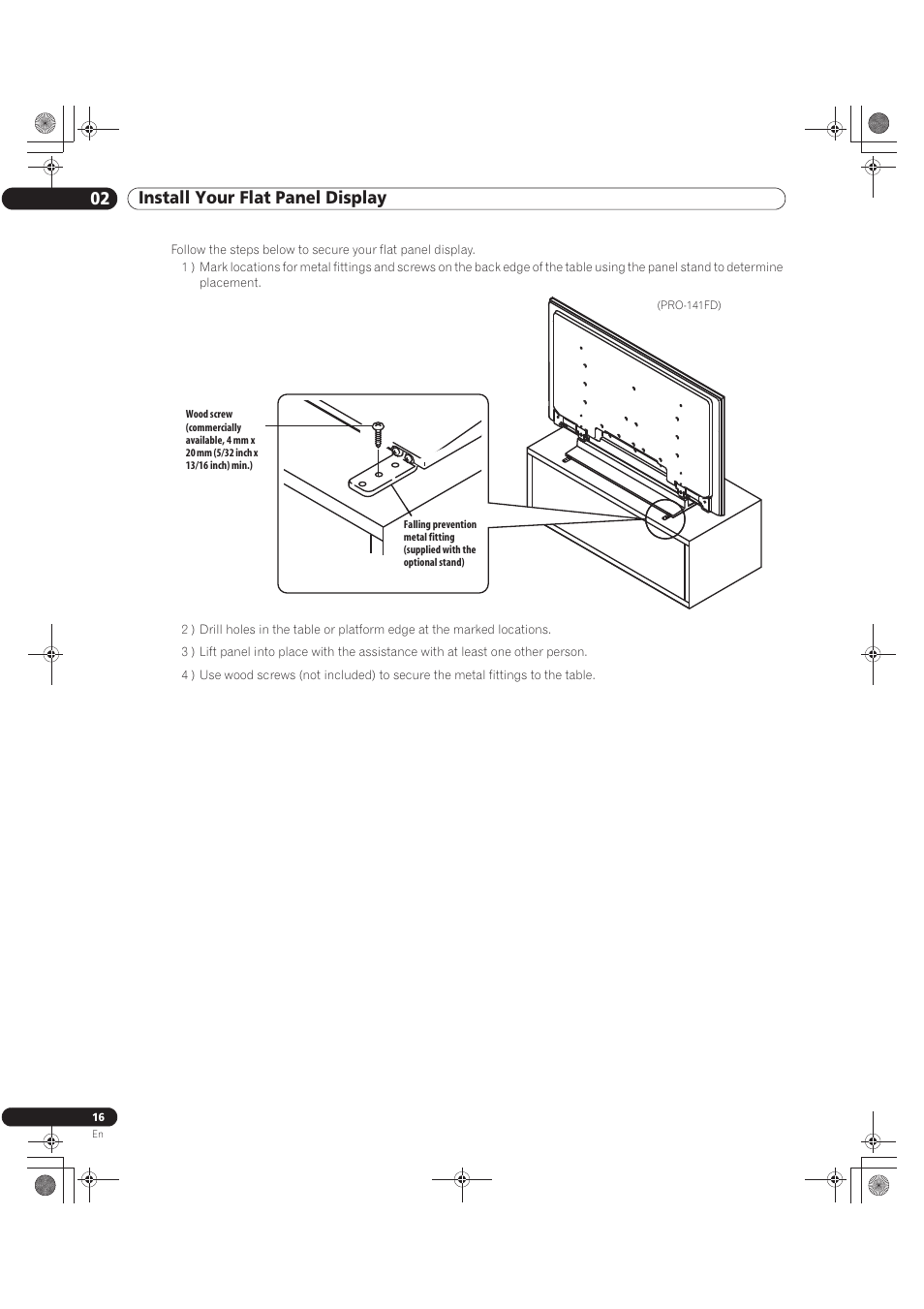 02 install your flat panel display | Pioneer KURO PRO-141FD User Manual | Page 16 / 106