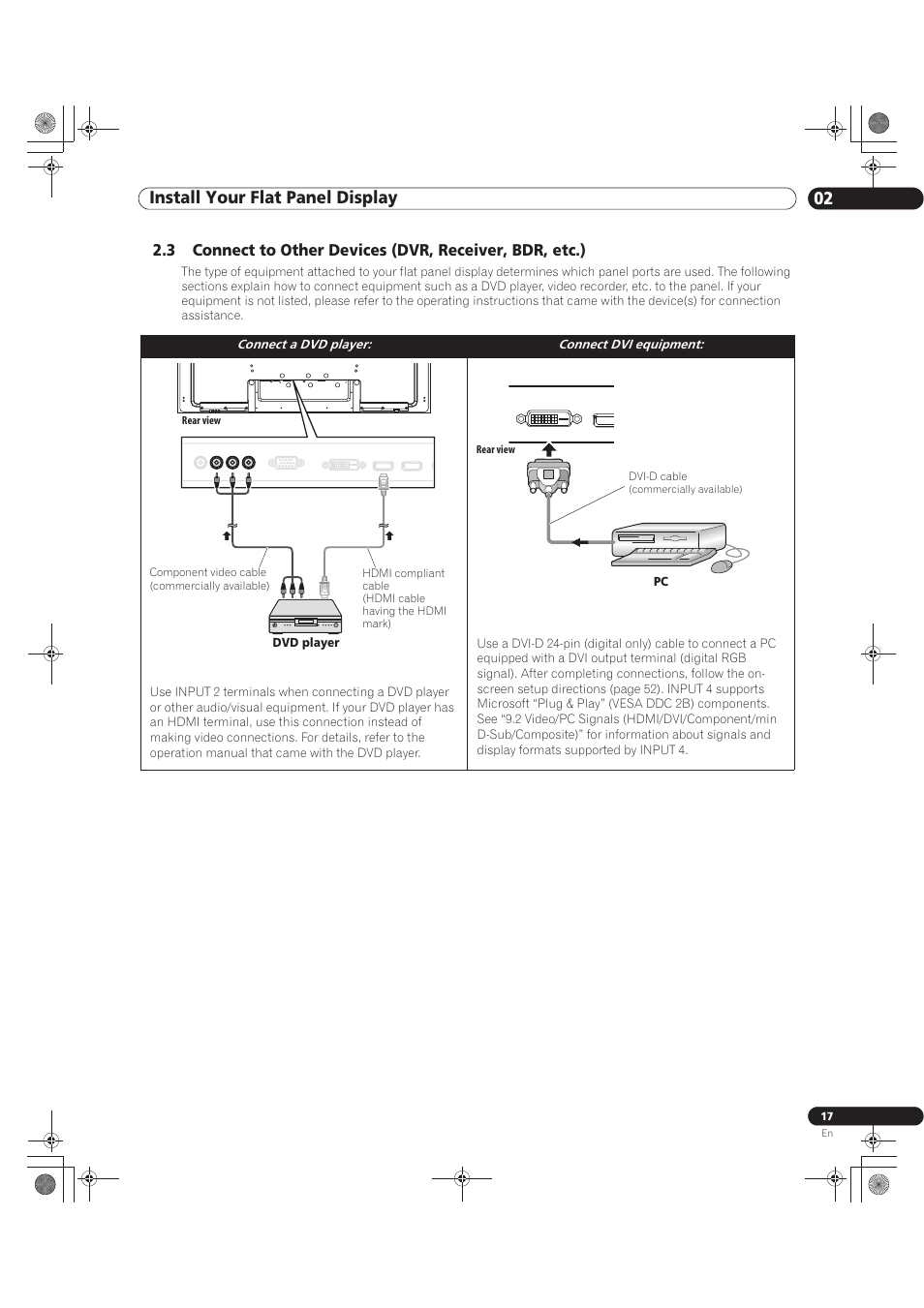 02 install your flat panel display | Pioneer KURO PRO-141FD User Manual | Page 17 / 106