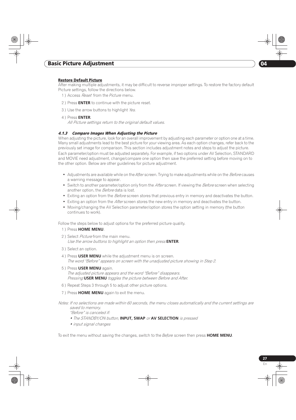 3 compare images when adjusting the picture, Basic picture adjustment 04 | Pioneer KURO PRO-141FD User Manual | Page 27 / 106