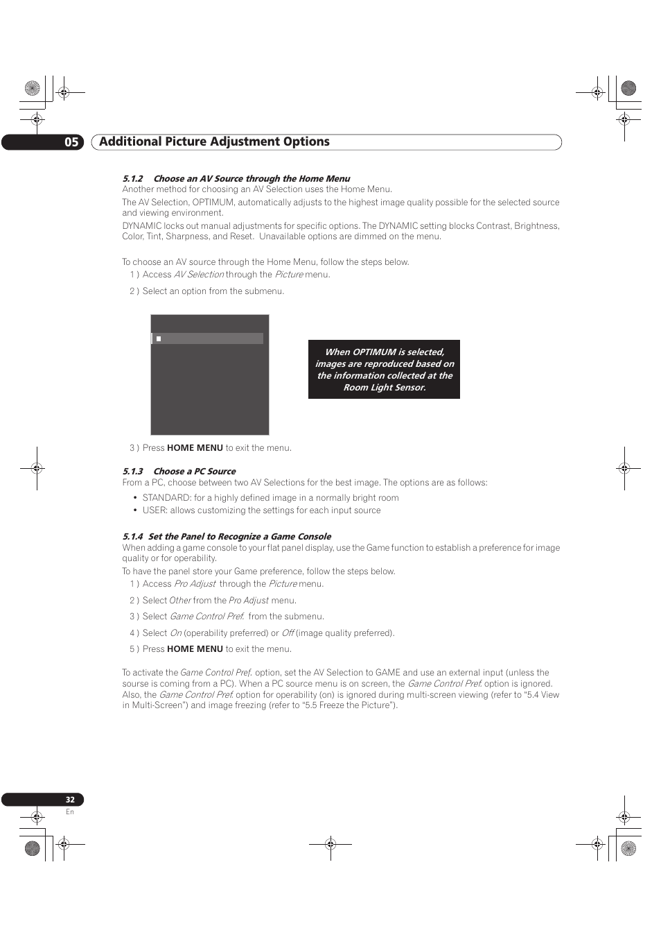 05 additional picture adjustment options | Pioneer KURO PRO-141FD User Manual | Page 32 / 106