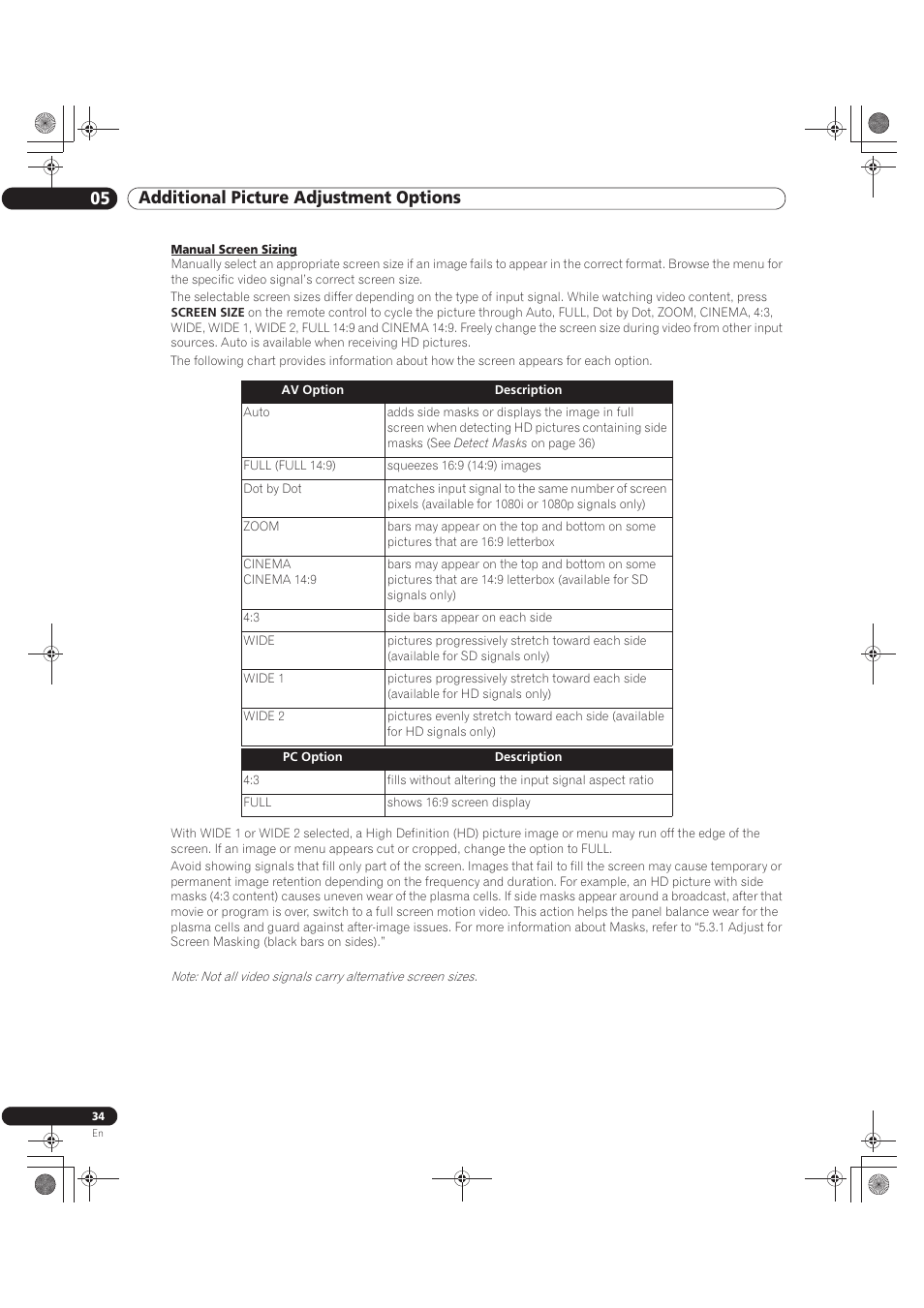 05 additional picture adjustment options | Pioneer KURO PRO-141FD User Manual | Page 34 / 106