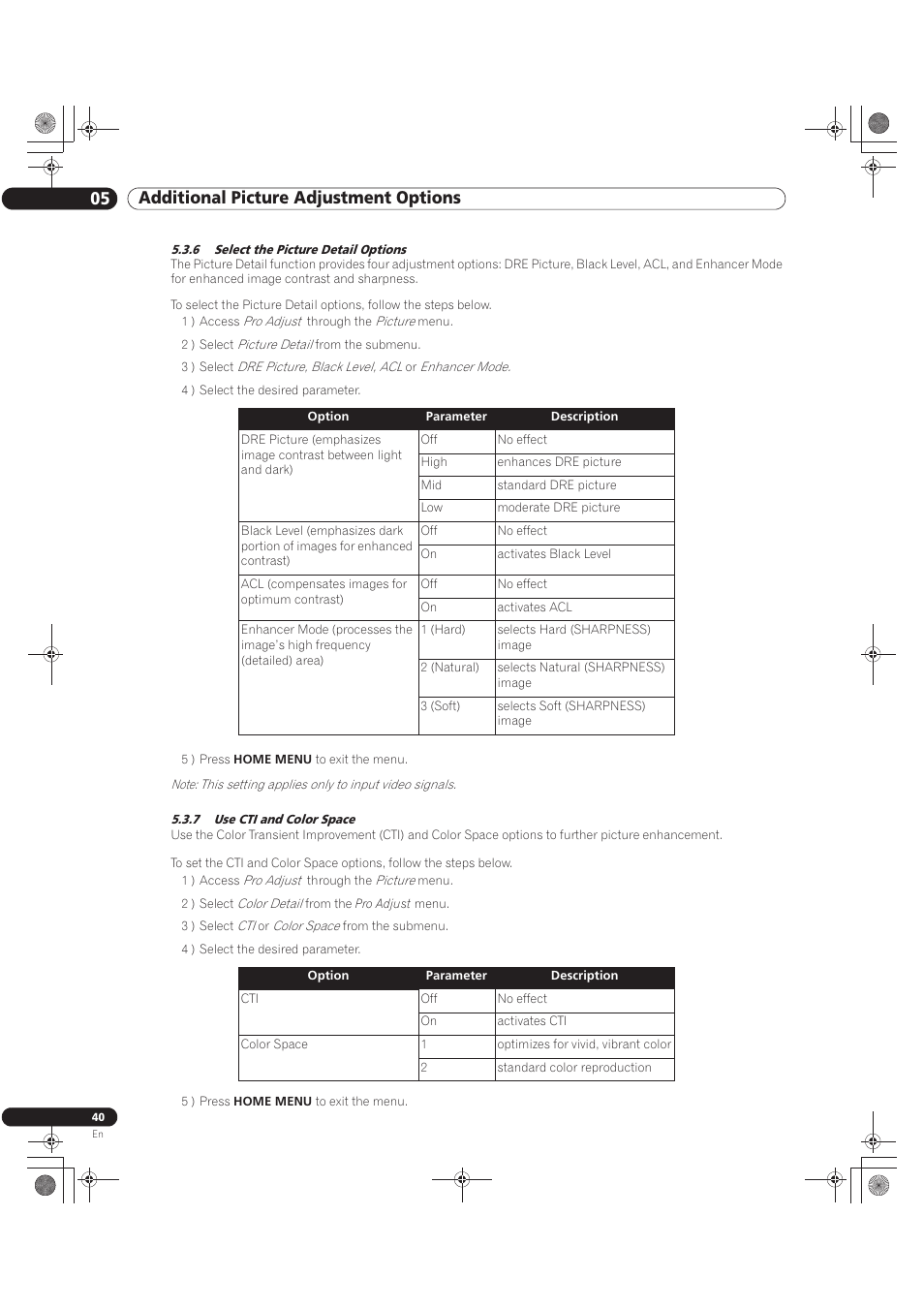 05 additional picture adjustment options | Pioneer KURO PRO-141FD User Manual | Page 40 / 106