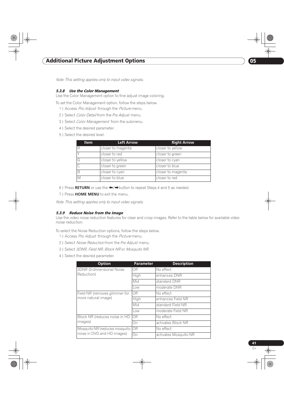 05 additional picture adjustment options | Pioneer KURO PRO-141FD User Manual | Page 41 / 106