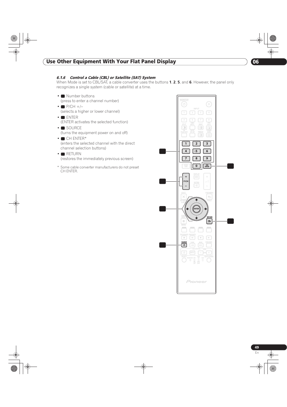 6 control a cable (cbl) or satellite (sat) system | Pioneer KURO PRO-141FD User Manual | Page 49 / 106