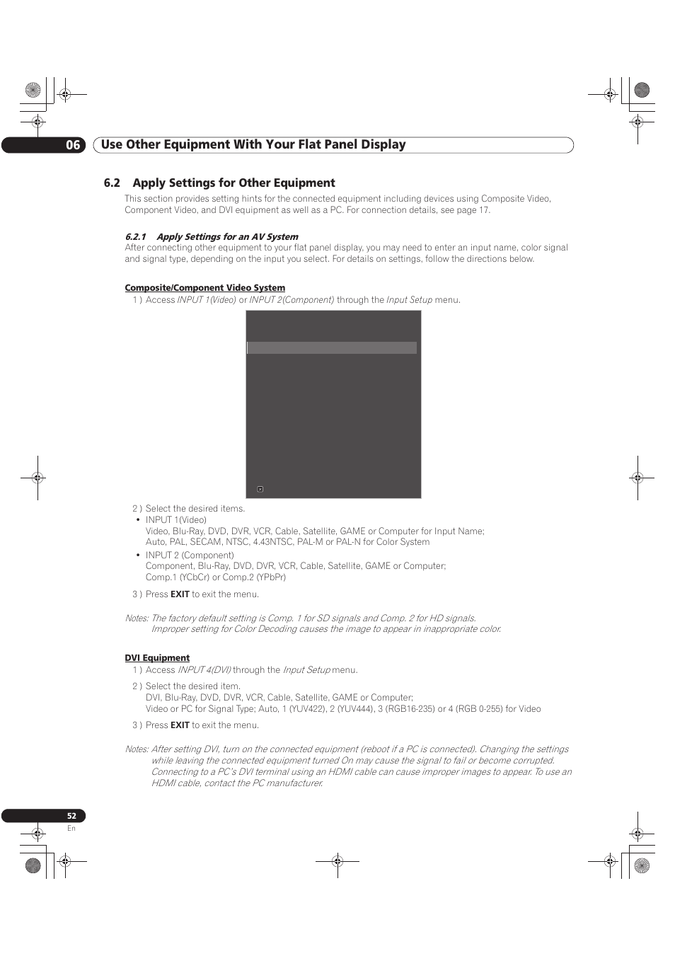 2 apply settings for other equipment, 1 apply settings for an av system | Pioneer KURO PRO-141FD User Manual | Page 52 / 106