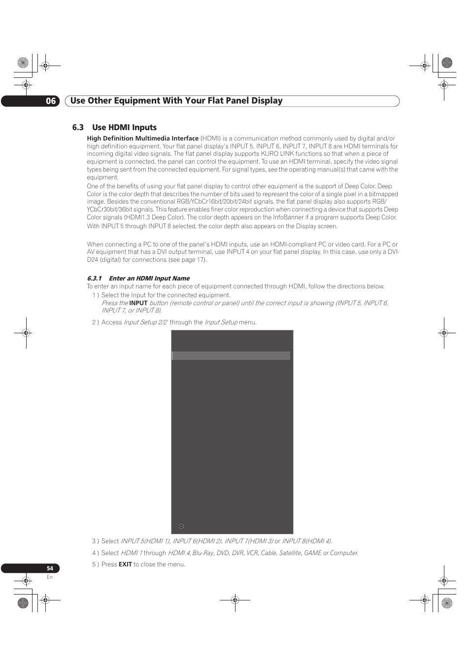 3 use hdmi inputs, 1 enter an hdmi input name | Pioneer KURO PRO-141FD User Manual | Page 54 / 106