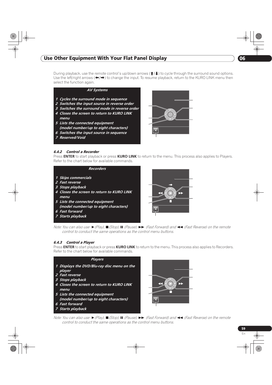 2 control a recorder 6.4.3 control a player | Pioneer KURO PRO-141FD User Manual | Page 59 / 106