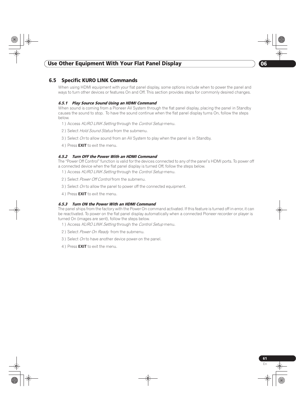 5 specific kuro link commands | Pioneer KURO PRO-141FD User Manual | Page 61 / 106