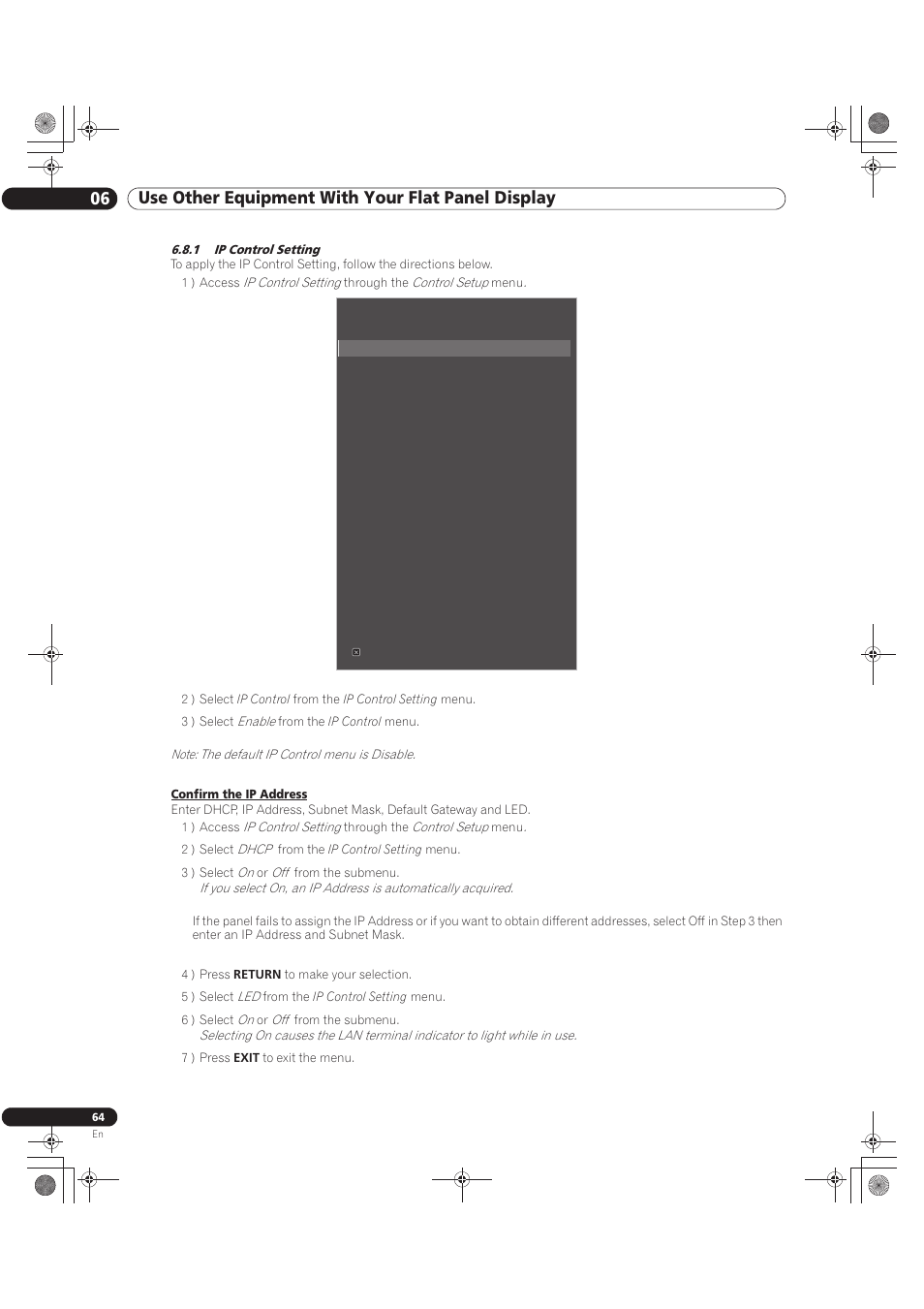 1 ip control setting | Pioneer KURO PRO-141FD User Manual | Page 64 / 106