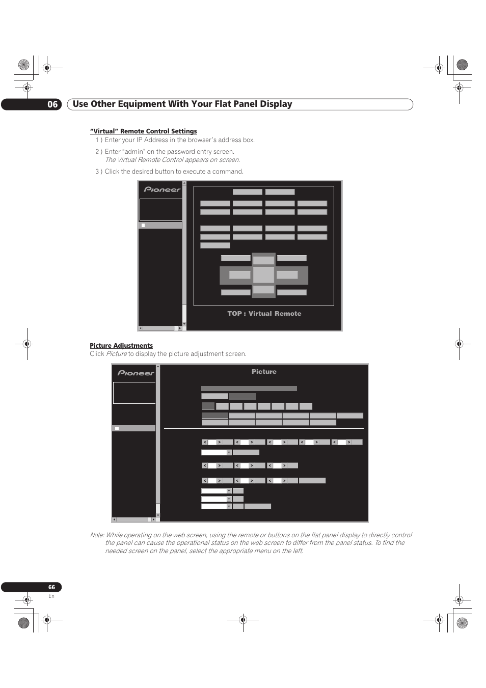 Top : virtual remote, Picture | Pioneer KURO PRO-141FD User Manual | Page 66 / 106