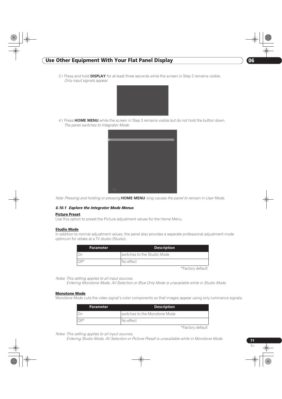 1 explore the integrator mode menus | Pioneer KURO PRO-141FD User Manual | Page 71 / 106