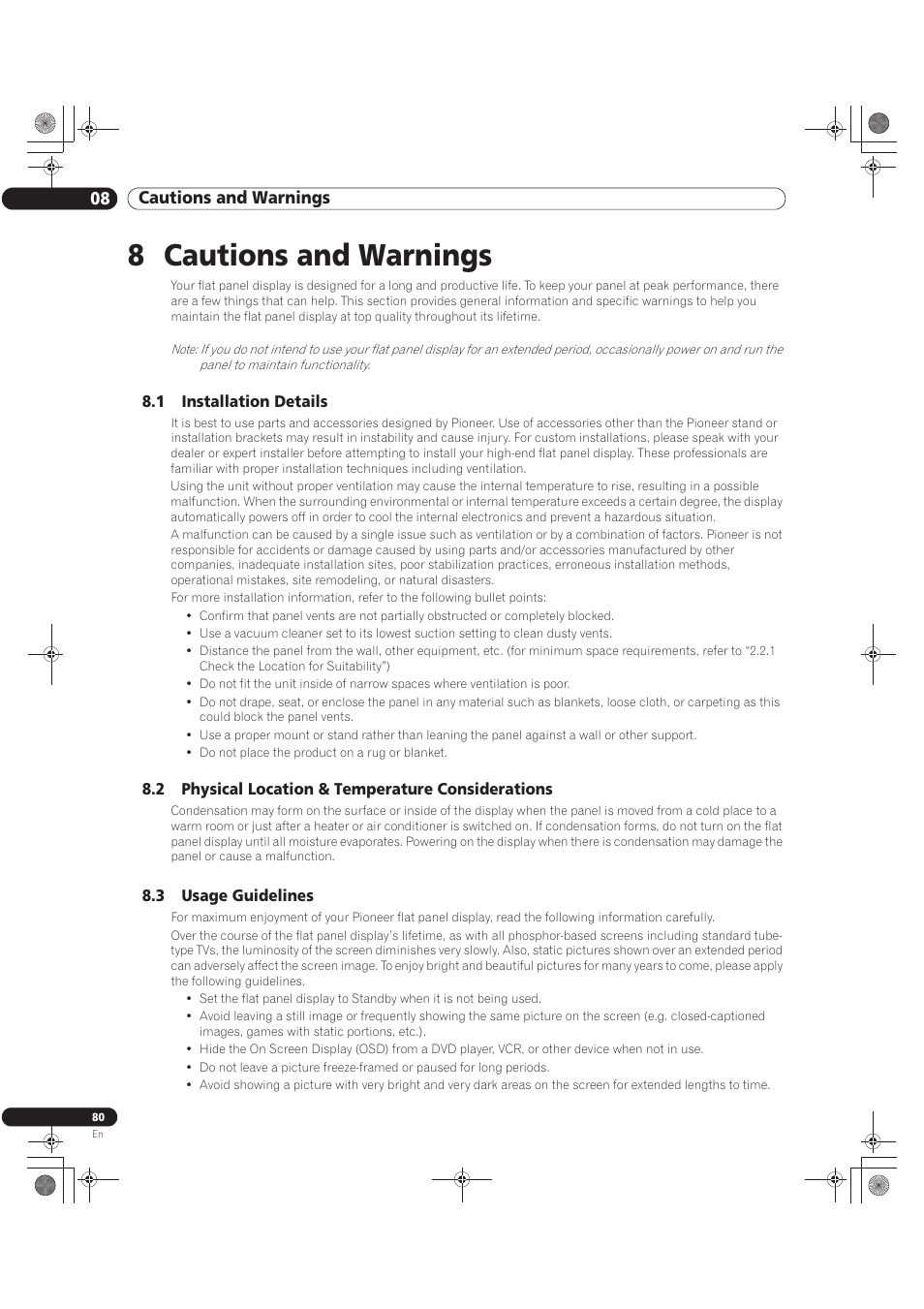 8 cautions and warnings, 08 cautions and warnings | Pioneer KURO PRO-141FD User Manual | Page 80 / 106