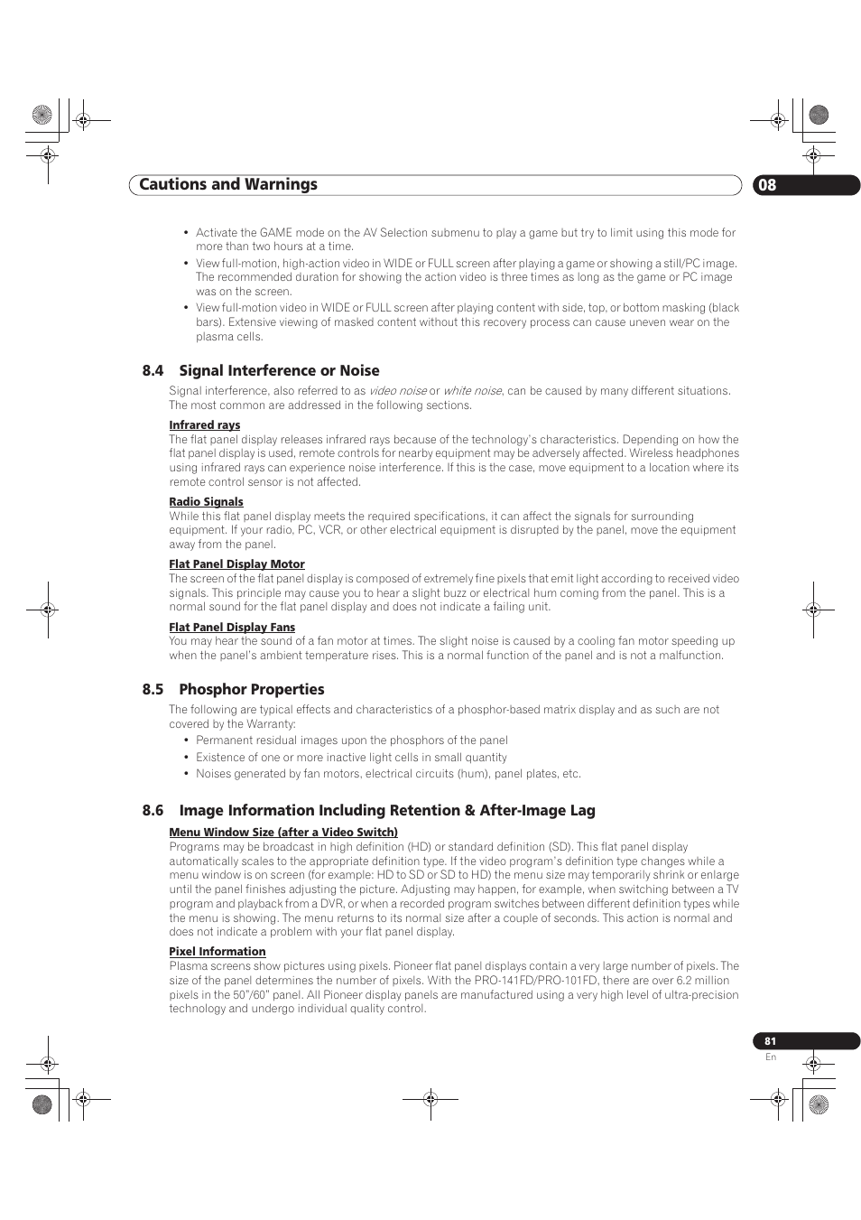 Cautions and warnings 08 | Pioneer KURO PRO-141FD User Manual | Page 81 / 106