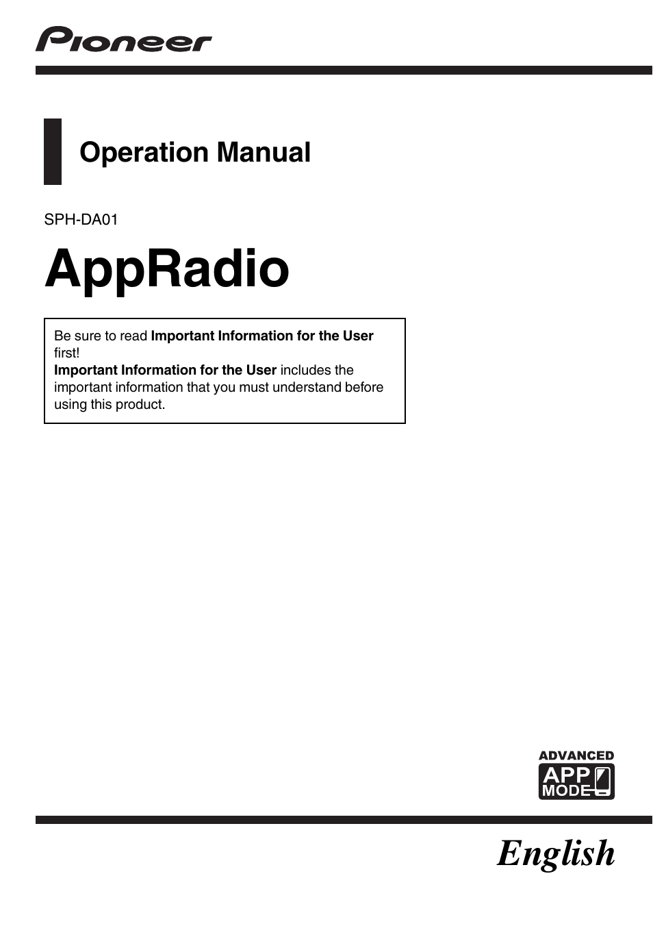 Pioneer AppRadio SPH-DA01 User Manual | 36 pages