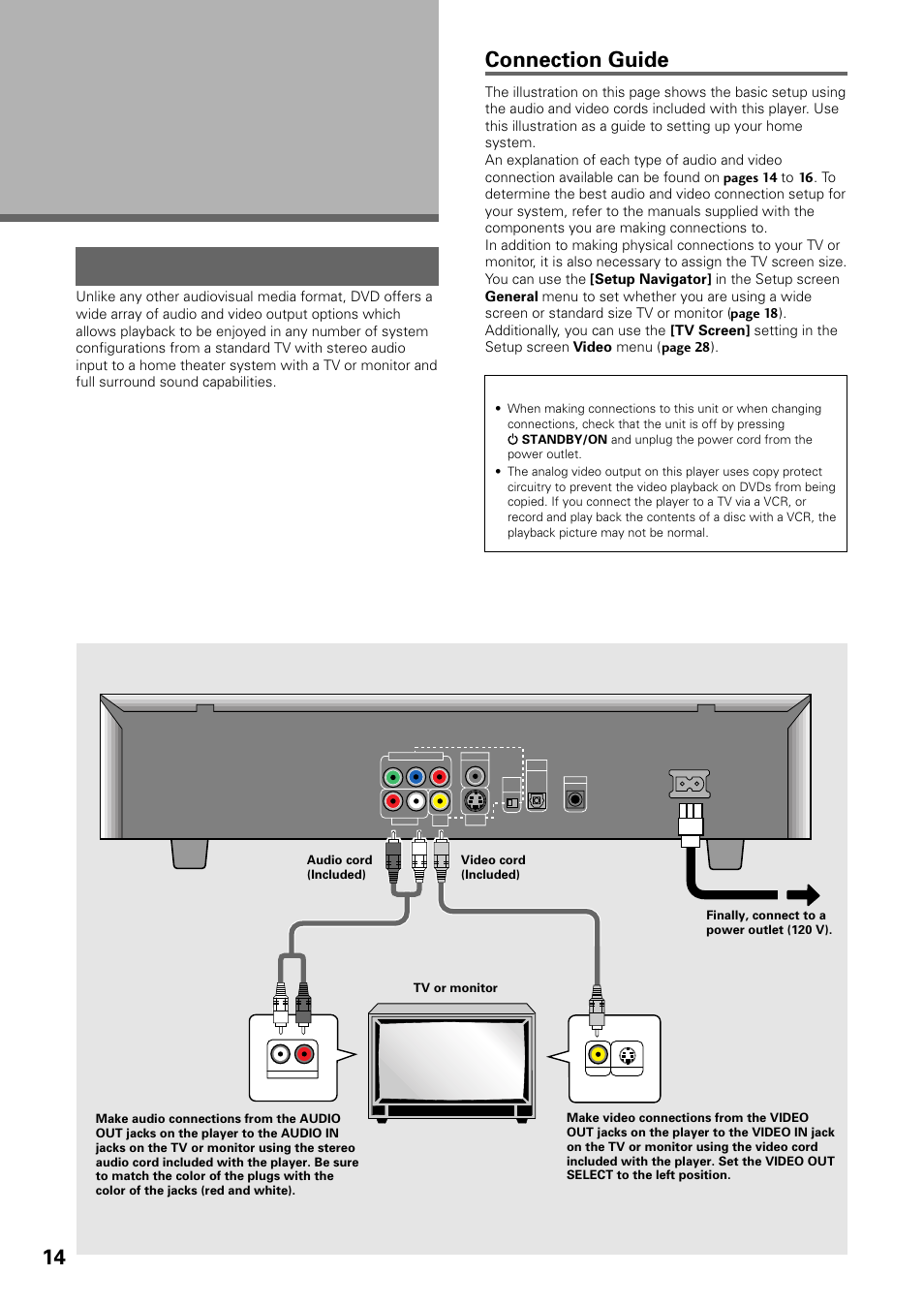 Making connections, Connecting your dvd player, Connection guide | Pioneer DV-434 User Manual | Page 14 / 60