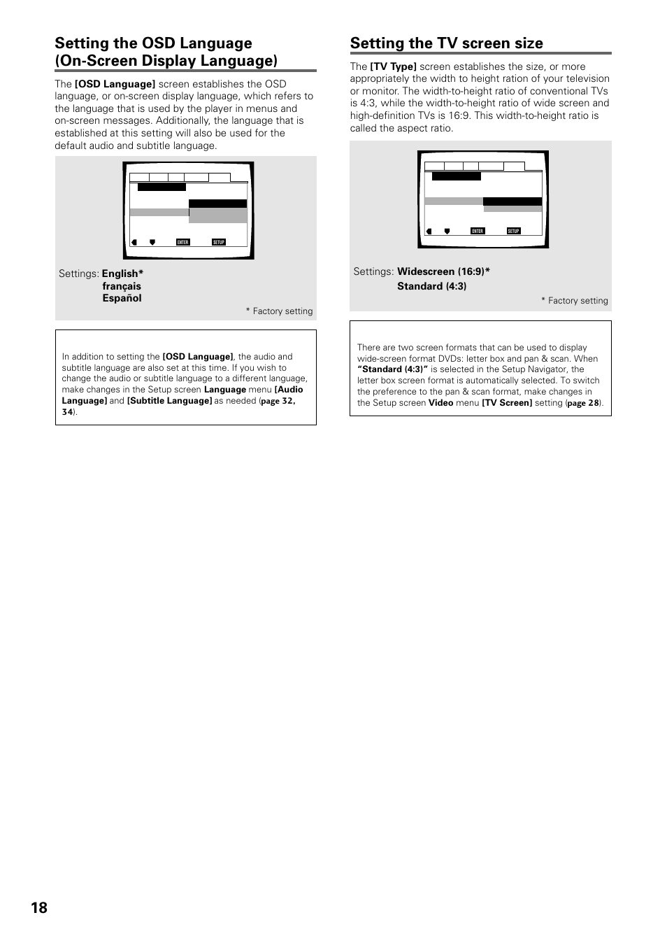 Setting the tv screen size | Pioneer DV-434 User Manual | Page 18 / 60
