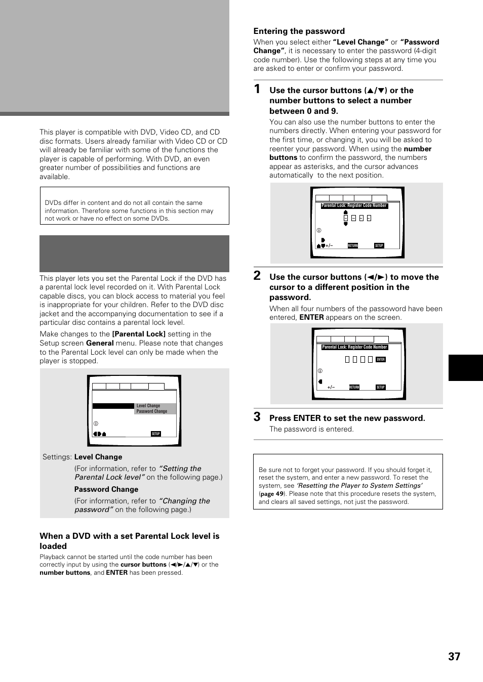 Advanced functions, Setting the parental lock level | Pioneer DV-434 User Manual | Page 37 / 60