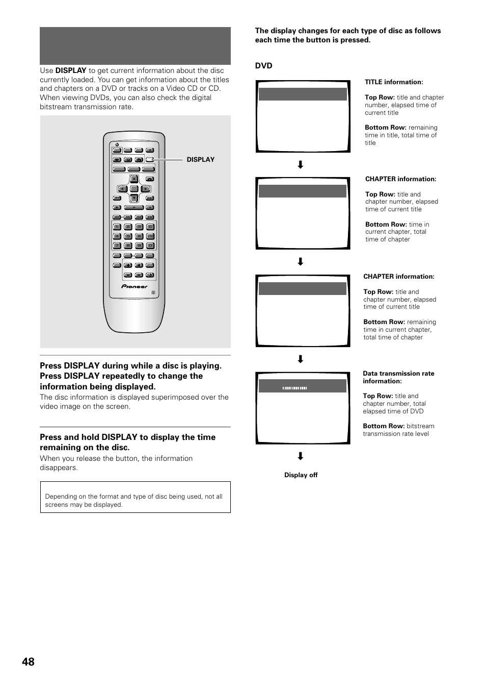 Viewing disc information, Dvd/video cd/cd | Pioneer DV-434 User Manual | Page 48 / 60