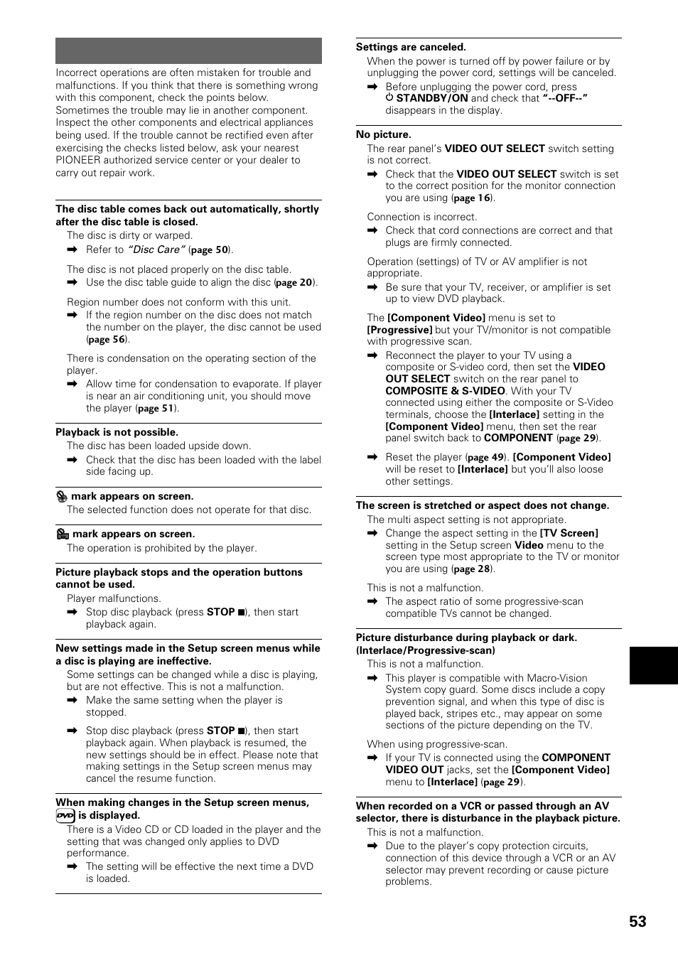 Troubleshooting | Pioneer DV-434 User Manual | Page 53 / 60