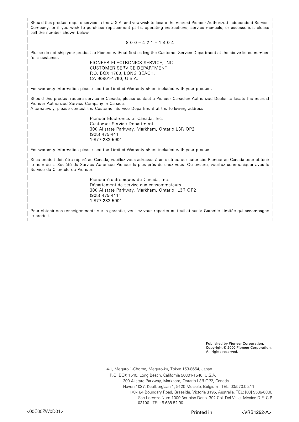 Pioneer corporation | Pioneer DV-434 User Manual | Page 60 / 60