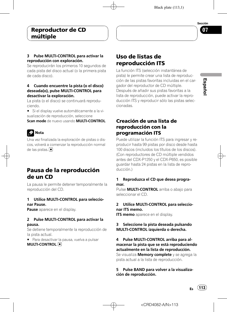 Pausa de la reproducción de un cd, Uso de listas de reproducción its, Creación de una lista de reproducción | Con la programación its, Reproductor de cd múltiple | Pioneer DEH-P80RS User Manual | Page 113 / 168
