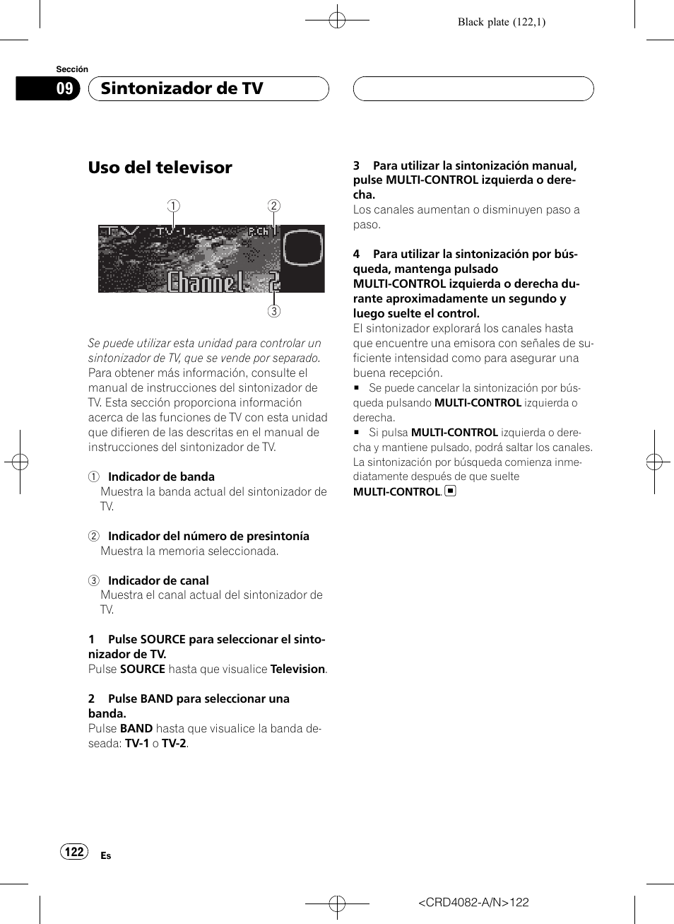 Sintonizador de tv uso del televisor, Uso del televisor, Sintonizador de tv | Pioneer DEH-P80RS User Manual | Page 122 / 168