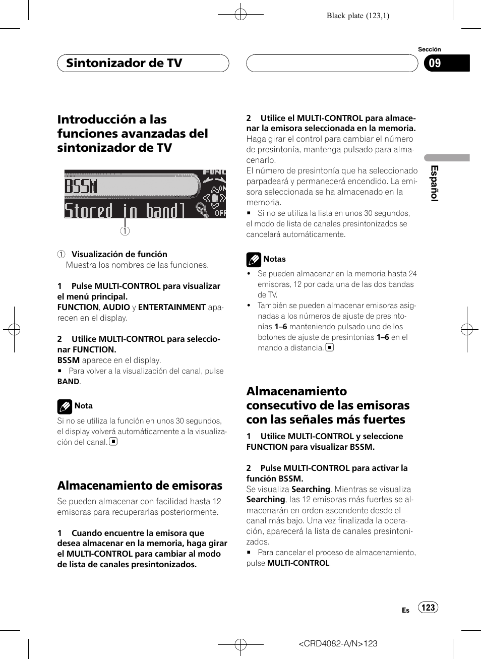 Introducción a las funciones avanzadas del, Sintonizador de tv, Almacenamiento de emisoras | Almacenamiento consecutivo de las, Emisoras con las señales más fuertes | Pioneer DEH-P80RS User Manual | Page 123 / 168
