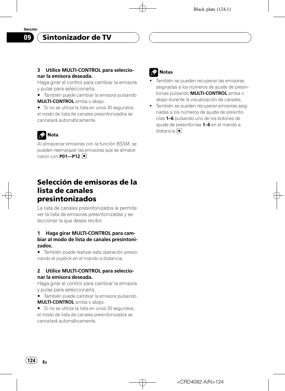 Selección de emisoras de la lista de canales, Presintonizados, Sintonizador de tv | Pioneer DEH-P80RS User Manual | Page 124 / 168