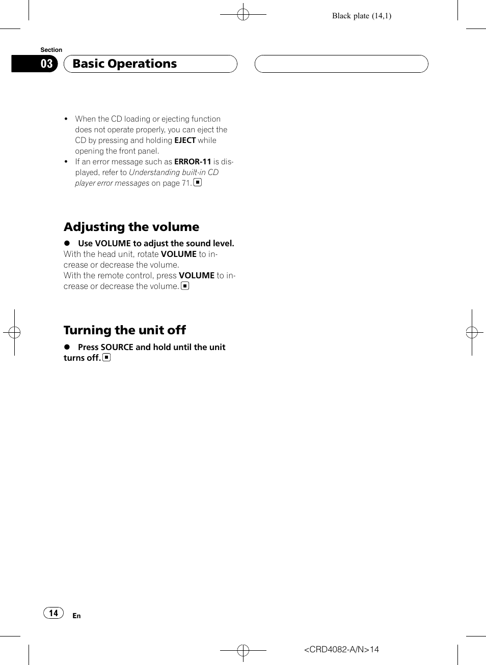 Adjusting the volume, Turning the unit off, Basic operations | Pioneer DEH-P80RS User Manual | Page 14 / 168
