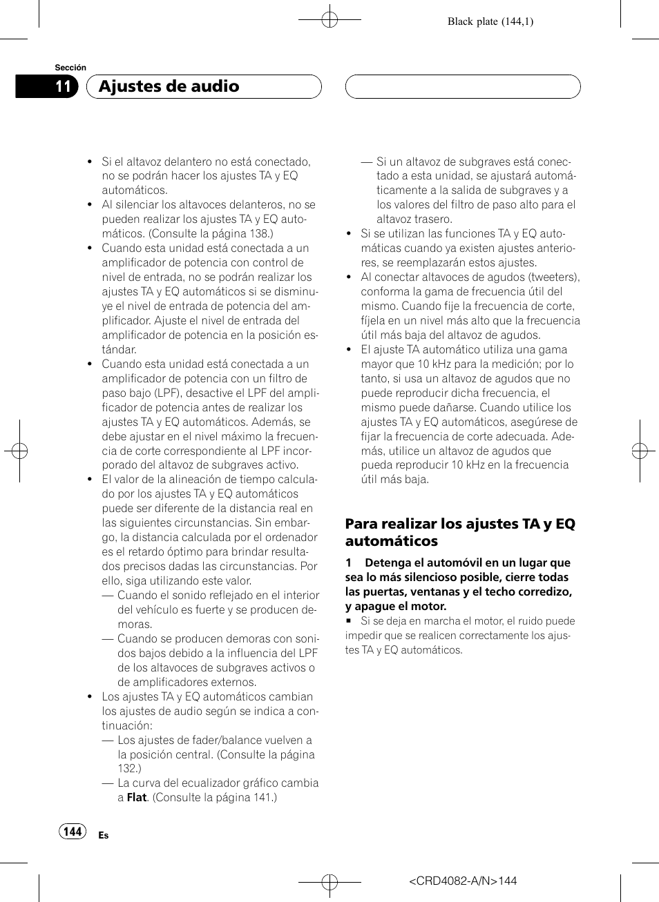 Para realizar los ajustes ta y eq, Automáticos, Ajustes de audio | Para realizar los ajustes ta y eq automáticos | Pioneer DEH-P80RS User Manual | Page 144 / 168