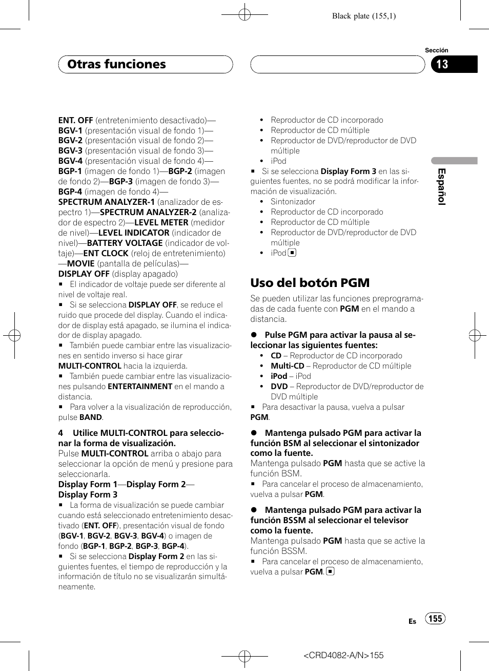 Uso del botón pgm, Otras funciones | Pioneer DEH-P80RS User Manual | Page 155 / 168