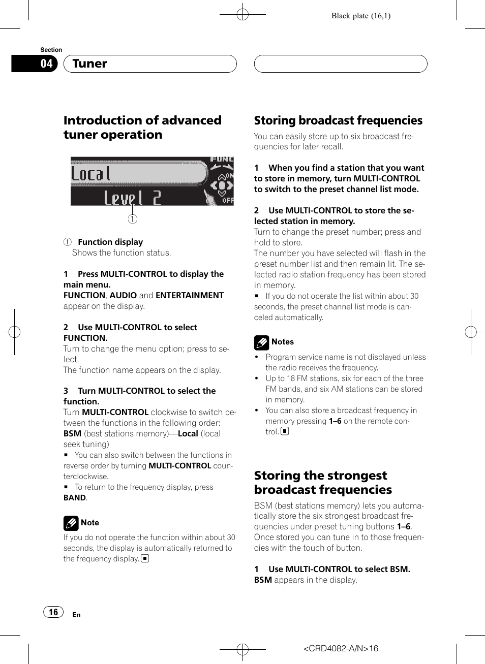 Introduction of advanced tuner, Operation, Storing broadcast frequencies | Storing the strongest broadcast, Frequencies, Introduction of advanced tuner operation, Storing the strongest broadcast frequencies, Tuner | Pioneer DEH-P80RS User Manual | Page 16 / 168