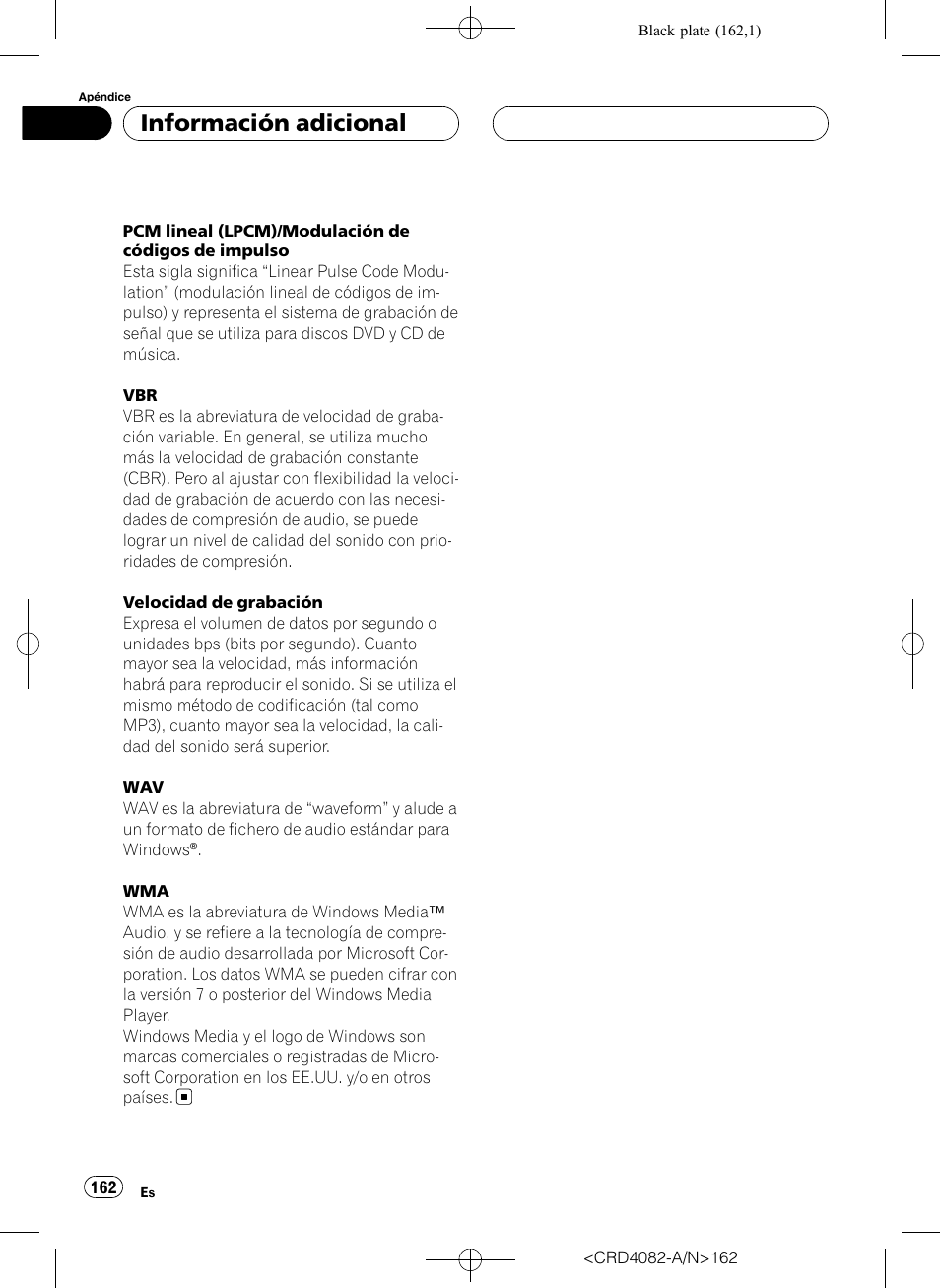 Información adicional | Pioneer DEH-P80RS User Manual | Page 162 / 168