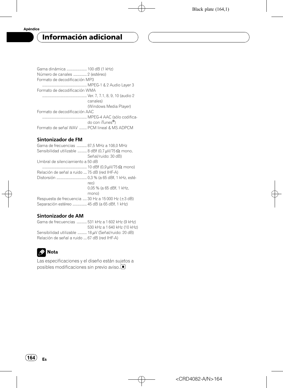 Información adicional | Pioneer DEH-P80RS User Manual | Page 164 / 168