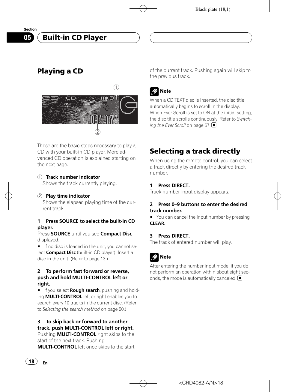 Built-in cd player playing a cd, Selecting a track directly, Playing a cd | Built-in cd player | Pioneer DEH-P80RS User Manual | Page 18 / 168