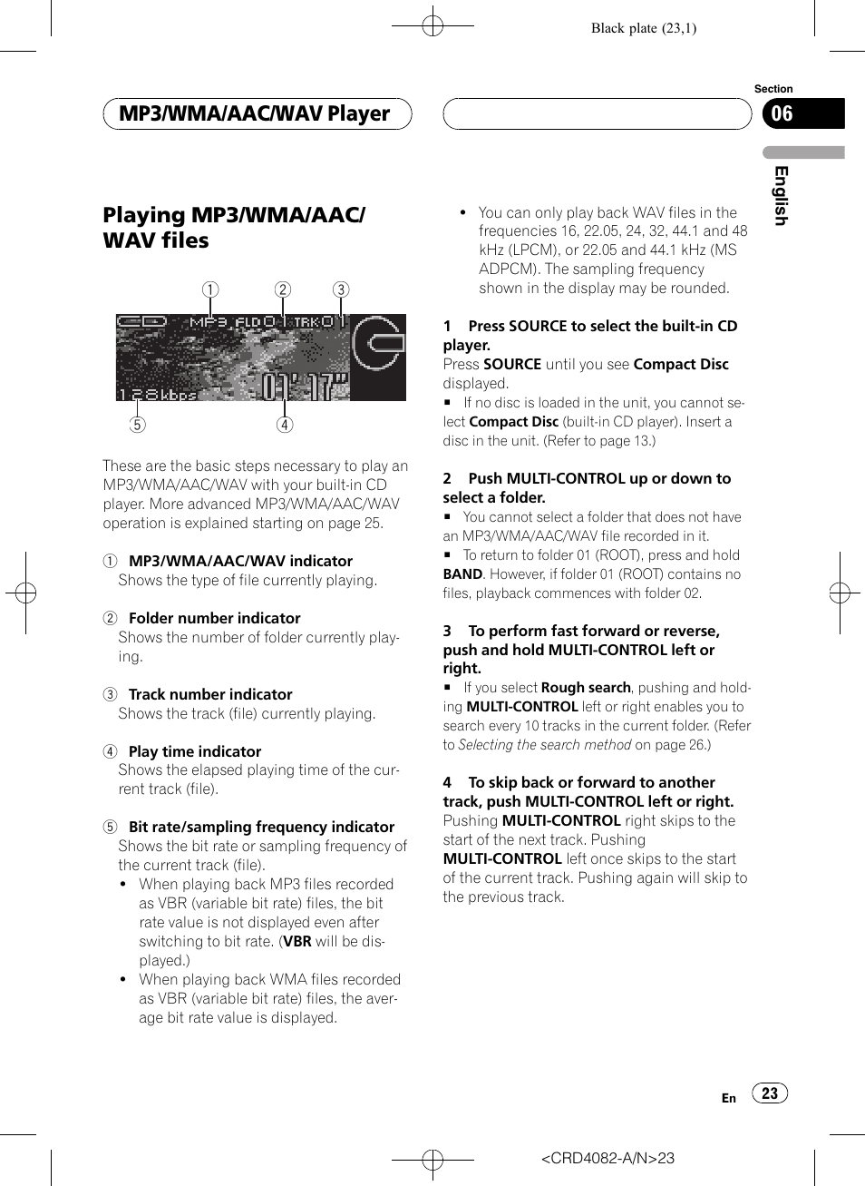 Playing mp3/wma/aac/ wav files, Mp3/wma/aac/wav player | Pioneer DEH-P80RS User Manual | Page 23 / 168