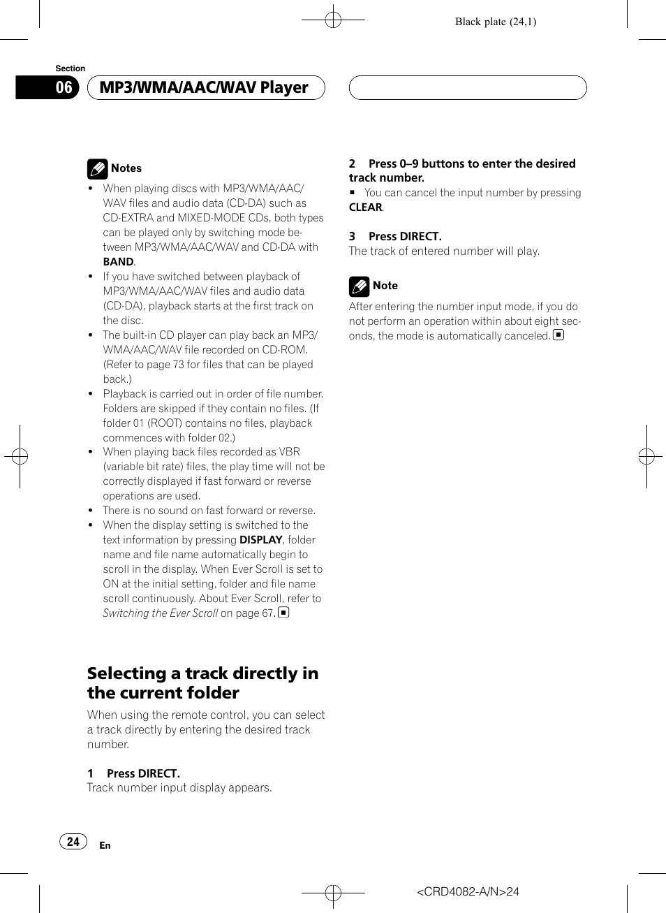 Selecting a track directly in the current, Folder, Selecting a track directly in the current folder | Mp3/wma/aac/wav player | Pioneer DEH-P80RS User Manual | Page 24 / 168