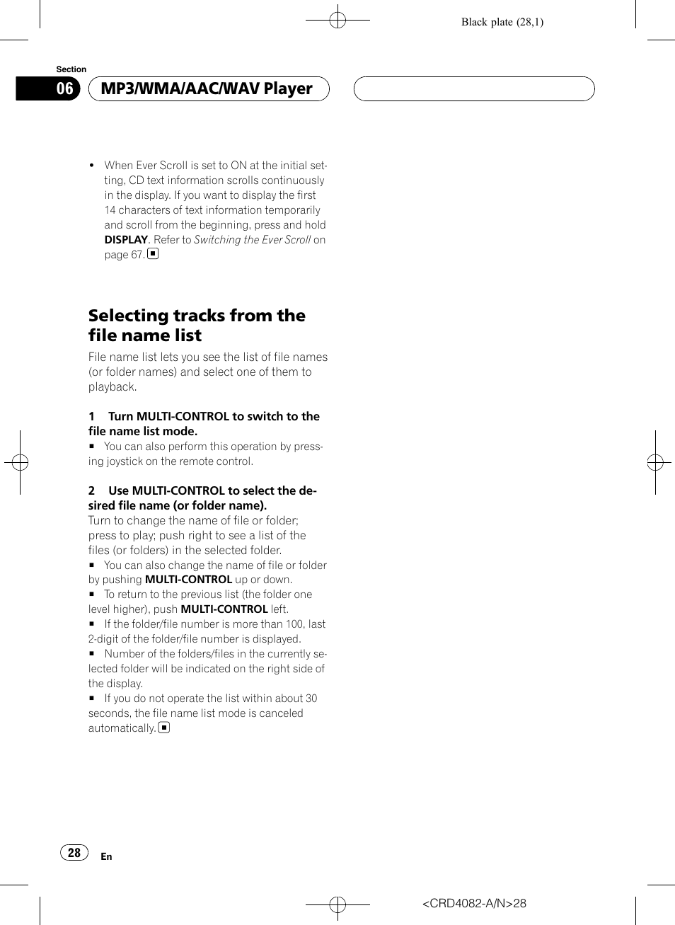 Selecting tracks from the file name list, Mp3/wma/aac/wav player | Pioneer DEH-P80RS User Manual | Page 28 / 168