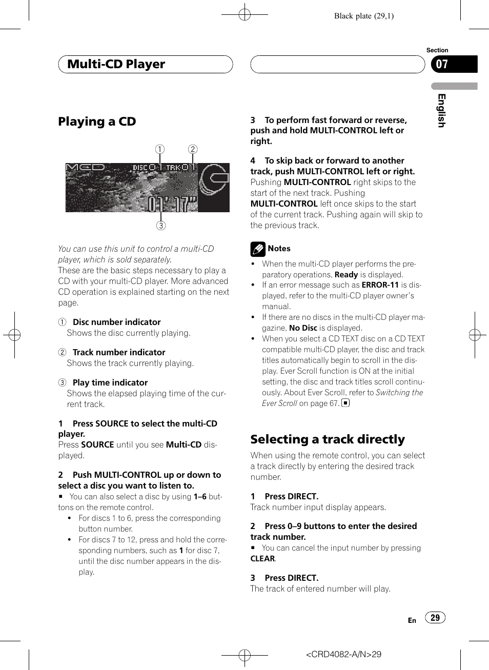Multi-cd player playing a cd, Selecting a track directly, Playing a cd | Multi-cd player | Pioneer DEH-P80RS User Manual | Page 29 / 168