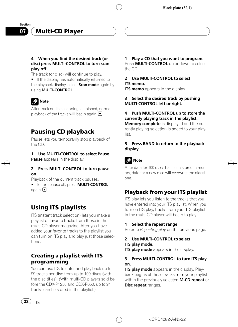 Pausing cd playback, Using its playlists, Creating a playlist with its | Programming, Playback from your its playlist 32, Multi-cd player, Creating a playlist with its programming, Playback from your its playlist | Pioneer DEH-P80RS User Manual | Page 32 / 168